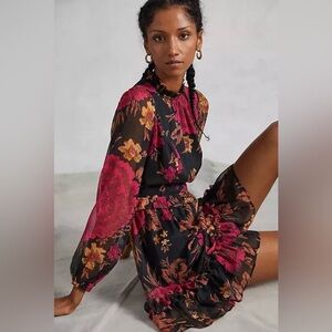 NWT Anthropologie Porridge Puff Sleeved‎ Floral Mini Dress Size LP